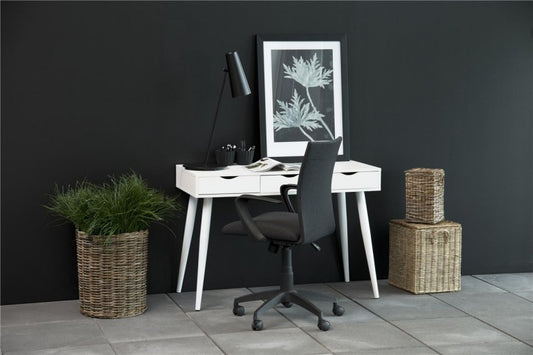 Table de bureau en MDF et métal, avec 3 tiroirs Neptun Blanc, L110xl50xH77,1 cm