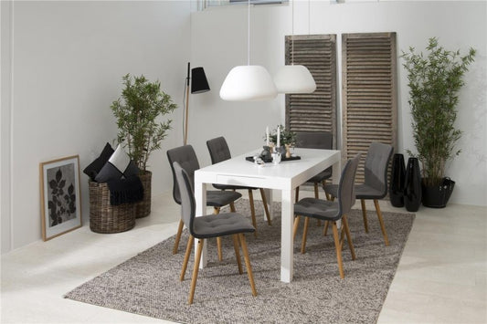 Chaise rembourrée avec tissu et pieds en bois Frida Gris Clair / Chêne, l43xA55xH88 cm