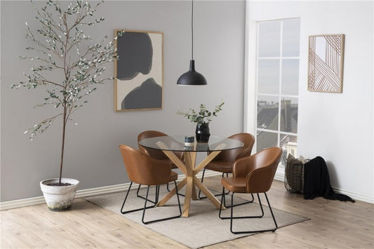 Table en verre et métal Heaven Oak, Ø119xH75,5 cm