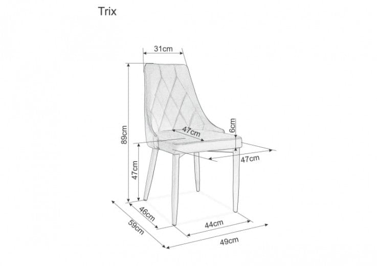 Chaise rembourrée avec tissu et pieds en métal Trix Velours Noir, l49xA59xH89 cm