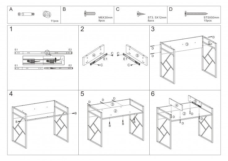 Table de bureau en MDF et métal, avec 1 tiroir Tablo B Chêne / Marron Foncé, L110xl48xH76 cm