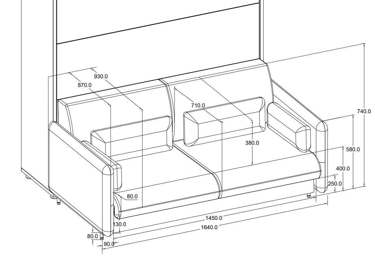 Ensemble Canapé Fixe, BC18 / BC19 Beige Boucle + Lit escamotable au mur avec tête de lit capitonnée Bed Concept Vertical Chêne Artisan