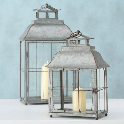 Lot de 2 lanternes décoratives, en métal Alyson Gris, L35xl27xH62 cm / L29xl21xH45 cm