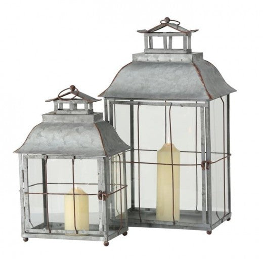 Lot de 2 lanternes décoratives, en métal Alyson Gris, L35xl27xH62 cm / L29xl21xH45 cm