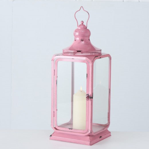 Lot de 2 lanternes décoratives en métal et verre Cassy Rose, L21xl21xH52 cm / L16xl16xH37 cm