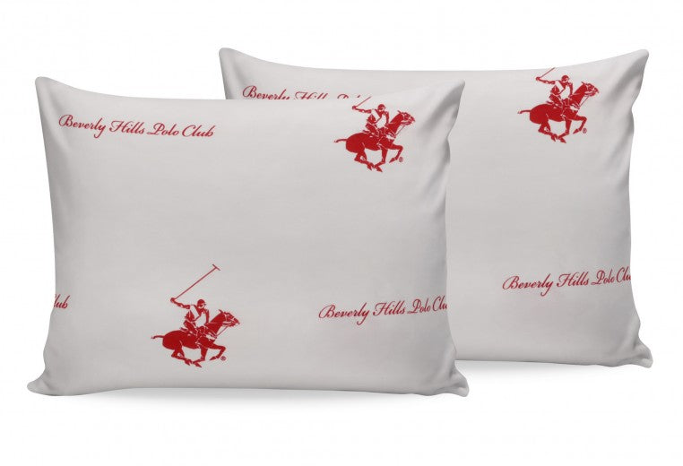 Lot de coussins 2 faces en coton, Beverly Hills Polo Club BHPC 004 Blanc / Rouge, 50 x 70 cm