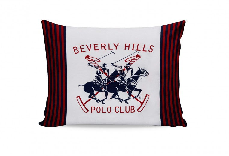 Lot de coussins 2 faces en coton, Beverly Hills Polo Club BHPC 009 Blanc / Rouge, 50 x 70 cm