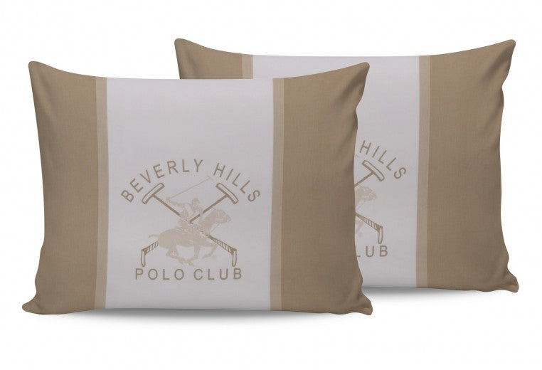Lot de coussins 2 faces en coton, Beverly Hills Polo Club BHPC 024 Crème / Blanc, 50 x 70 cm