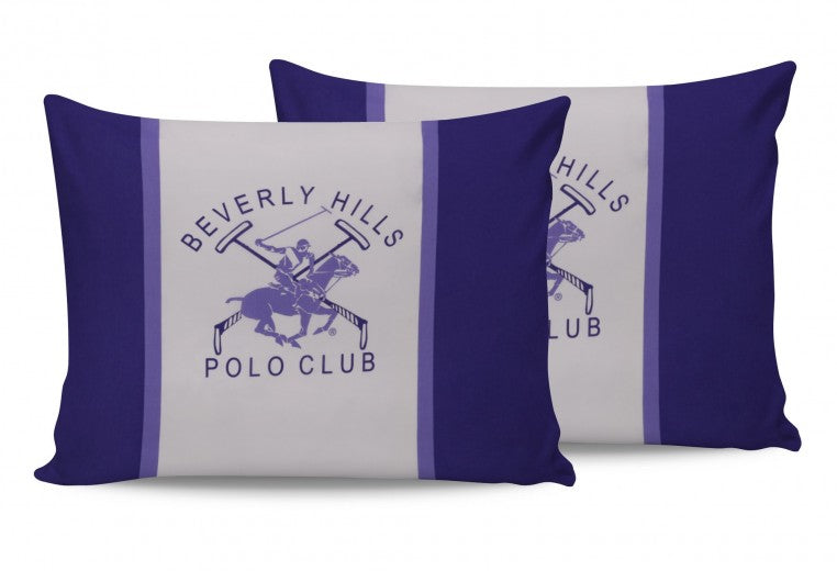 Lot de coussins 2 faces en coton, Beverly Hills Polo Club BHPC 029 Lilas / Blanc, 50 x 70 cm