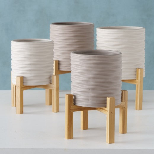 Set de 2 pots en céramique avec support Iver Gris / Light Gris, Modèles Assortis, Ø22xH30 cm / Ø18xH25 cm