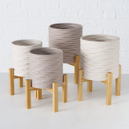 Set de 2 pots en céramique avec support Iver Gris / Light Gris, Modèles Assortis, Ø22xH30 cm / Ø18xH25 cm