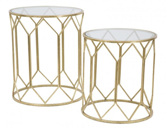 Set de 2 tables basses en métal et verre Glam Doré, Ø 50xH60 / Ø45xH50 cm