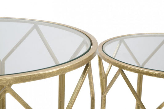 Set de 2 tables basses en métal et verre Glam Doré, Ø 50xH60 / Ø45xH50 cm