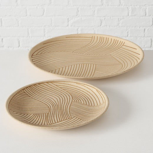 Set de 2 assiettes décoratives Géométrique Naturel, Ø39xH3 cm / Ø28xH2,5 cm