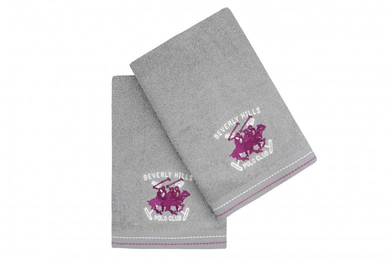 Lot de 2 serviettes de bain en coton, Beverly Hills Polo Club 401 Gris, 50 x 90 cm