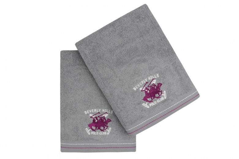 Lot de 2 serviettes de bain en coton, Beverly Hills Polo Club 401 Gris, 70 x 140 cm