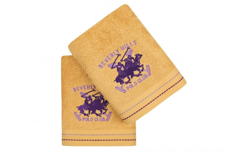 Lot de 2 serviettes de bain en coton, Beverly Hills Polo Club 401 Moutarde, 50 x 90 cm