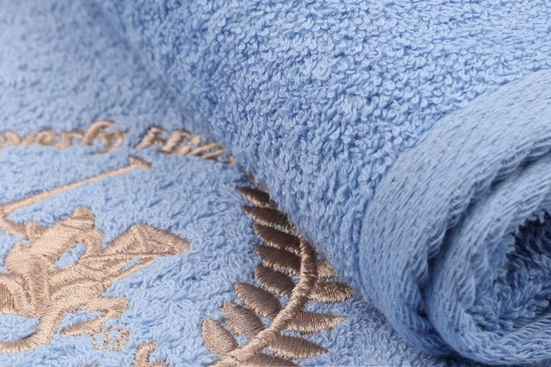 Lot de 2 serviettes de bain en coton, Beverly Hills Polo Club 402 Bleu / Beige, 50 x 90 cm