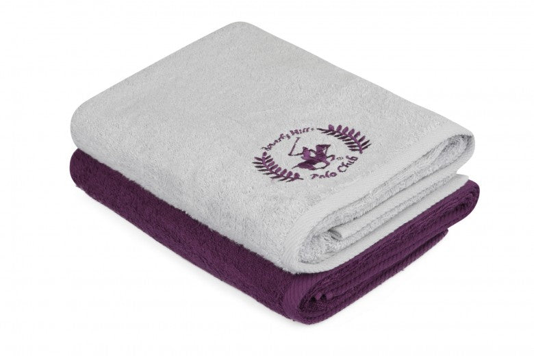 Lot de 2 serviettes de bain en coton, Beverly Hills Polo Club 402 Lilas / Gris, 70 x 140 cm