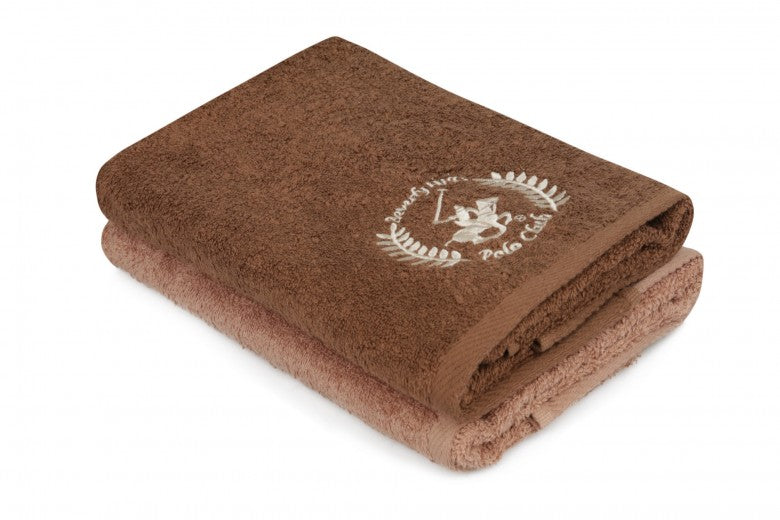 Lot de 2 serviettes de bain en coton, Beverly Hills Polo Club 402 Marron / Cappuccino, 50 x 90 cm