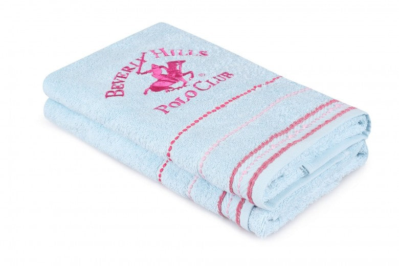 Lot de 2 serviettes de bain en coton, Beverly Hills Polo Club 403 Bleu, 50 x 90 cm