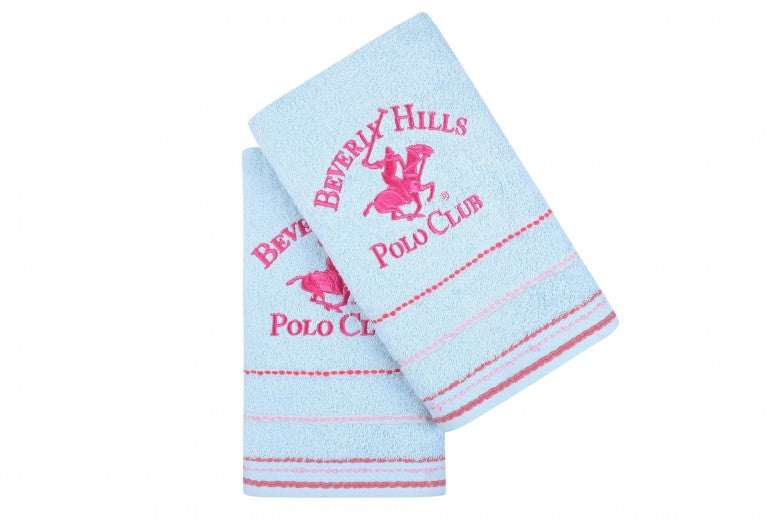 Lot de 2 serviettes de bain en coton, Beverly Hills Polo Club 403 Bleu, 50 x 90 cm
