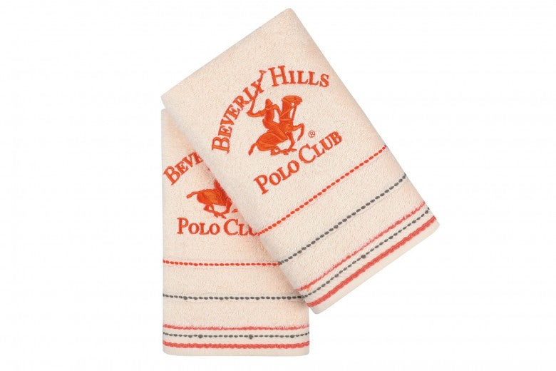 Lot de 2 serviettes de bain en coton, Beverly Hills Polo Club 403 Crème, 50 x 90 cm