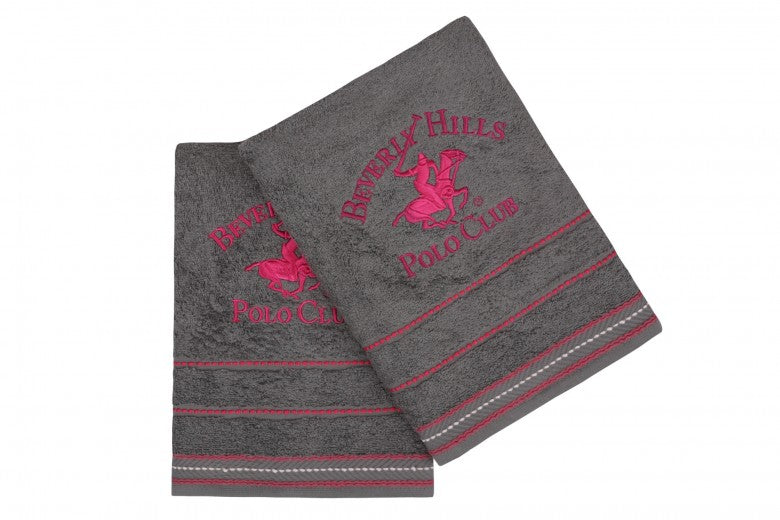 Lot de 2 serviettes de bain en coton, Beverly Hills Polo Club 403 Gris Foncé, 50 x 90 cm