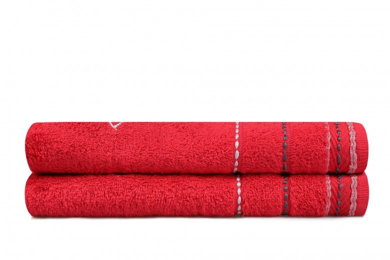 Lot de 2 serviettes de bain en coton, Beverly Hills Polo Club 403 Rouge, 50 x 90 cm