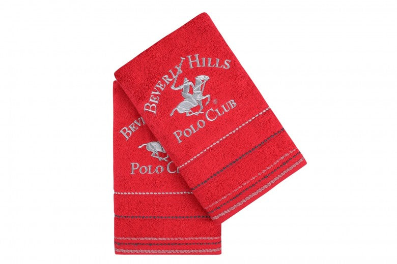 Lot de 2 serviettes de bain en coton, Beverly Hills Polo Club 403 Rouge, 50 x 90 cm
