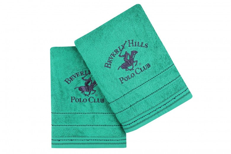Lot de 2 serviettes de bain en coton, Beverly Hills Polo Club 403 Vert, 70 x 140 cm