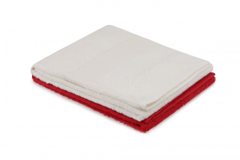 Lot de 2 serviettes de bain en coton, Beverly Hills Polo Club 404 Blanc / Rouge, 50 x 90 cm