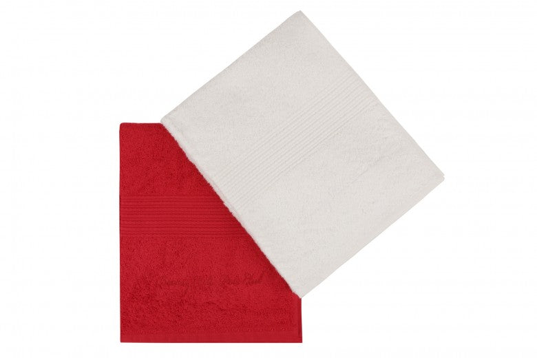 Lot de 2 serviettes de bain en coton, Beverly Hills Polo Club 404 Blanc / Rouge, 50 x 90 cm