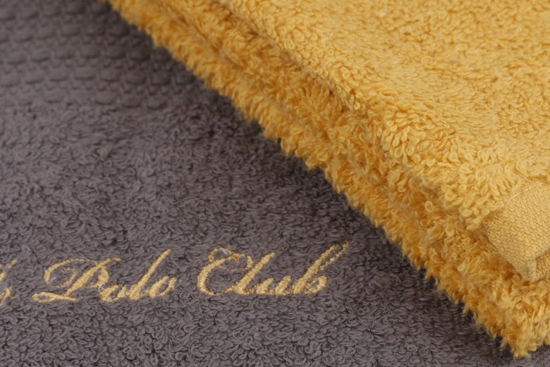 Lot de 2 serviettes de bain en coton, Beverly Hills Polo Club 404 Gris Foncé / Moutarde, 50 x 90 cm