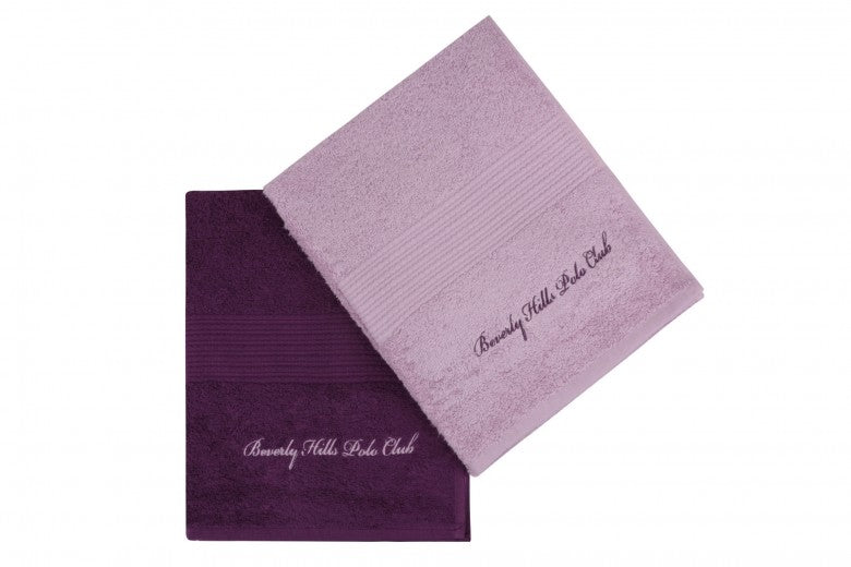 Lot de 2 serviettes de bain en coton, Beverly Hills Polo Club 404 Lilas / Violet, 50 x 90 cm