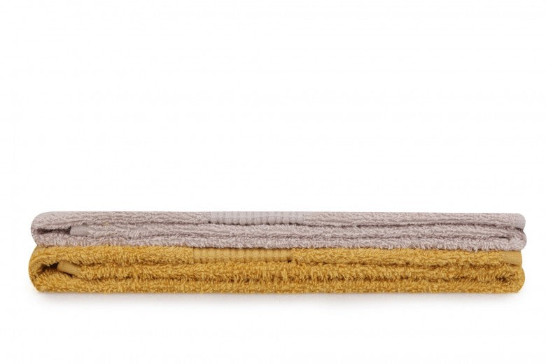 Lot de 2 serviettes de bain en coton, Beverly Hills Polo Club 404 Moutarde / Beige, 50 x 90 cm