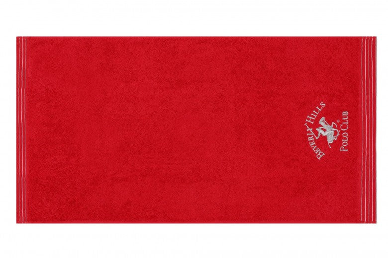 Lot de 2 serviettes de bain en coton, Beverly Hills Polo Club 405 Rouge, 50 x 90 cm