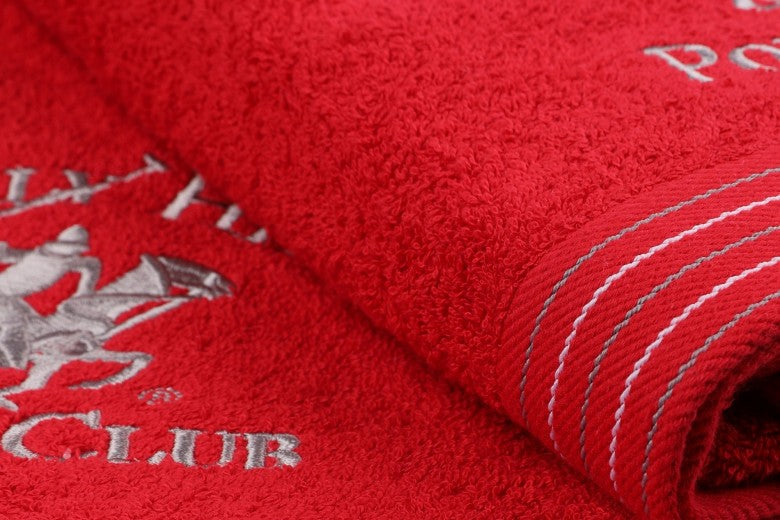 Lot de 2 serviettes de bain en coton, Beverly Hills Polo Club 405 Rouge, 70 x 140 cm