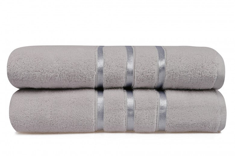 Lot de 2 serviettes de bain en micro-coton, Gris Clair Dolce, 70 x 140 cm
