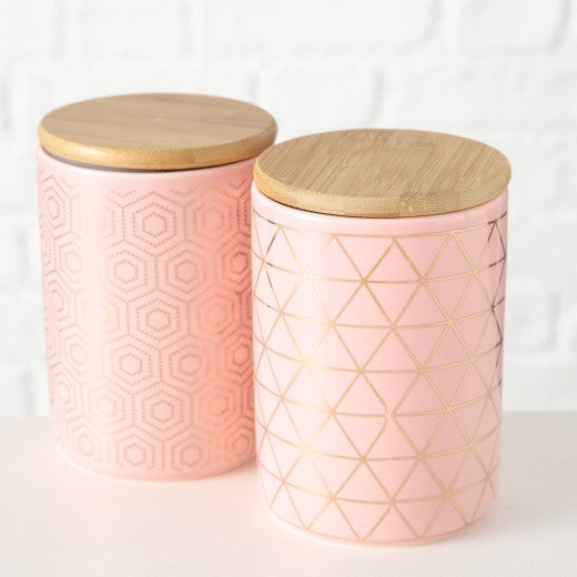 Set de 2 récipients en céramique, pour le stockage Rose Cray, Modèles Assortis, Ø14xH19 cm / Ø10xH14 cm