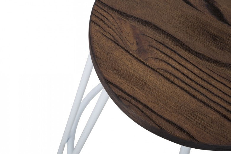 Ensemble de 2 tabourets de bar en métal, avec assise en bois d'orme de Detroit Blanc / Marron, Ø39xH76 cm