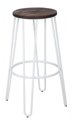 Ensemble de 2 tabourets de bar en métal, avec assise en bois d'orme de Detroit Blanc / Marron, Ø39xH76 cm