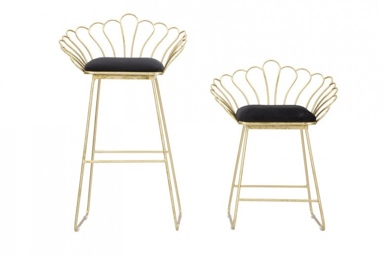 Lot de 2 chaises en métal, rembourrées en tissu Flower Noir / doré, l57xA52xH94 / l56xA48xH72.5 cm