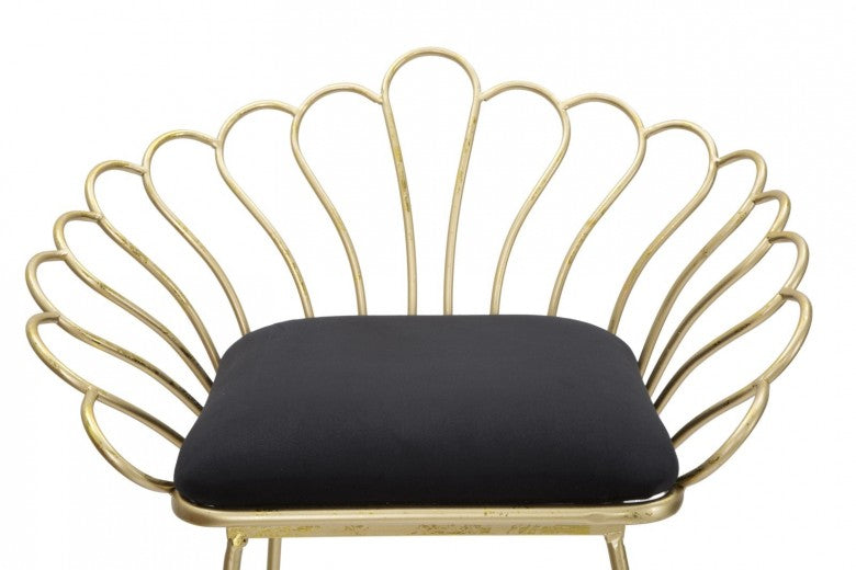 Lot de 2 chaises en métal, rembourrées en tissu Flower Noir / doré, l57xA52xH94 / l56xA48xH72.5 cm