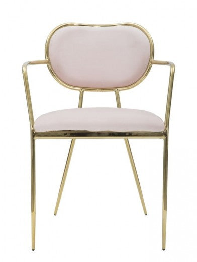 Lot de 2 chaises rembourrées en tissu, avec pieds en métal Velours Fin Rose/Or, l54xA57xH76 cm