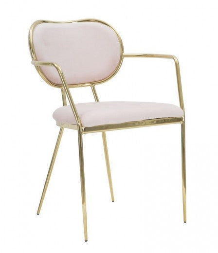Lot de 2 chaises rembourrées en tissu, avec pieds en métal Velours Fin Rose/Or, l54xA57xH76 cm
