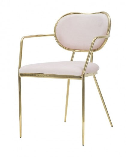 Lot de 2 chaises rembourrées en tissu, avec pieds en métal Velours Fin Rose/Or, l54xA57xH76 cm