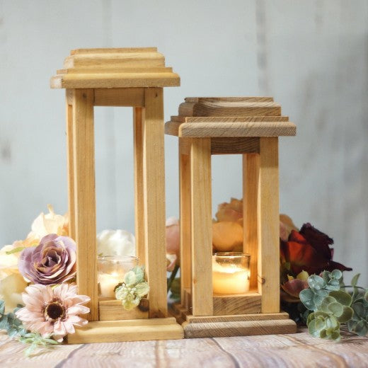 Lot de 2 bougeoirs Merry 107 en bois, l12xA12xH30 / l12xA12xH25 cm