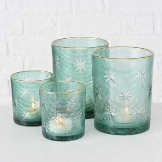 Set de 2 bougeoirs, en verre Salvia Verde, Modèles Assortis, Ø7xH8 cm / Ø10xH12 cm