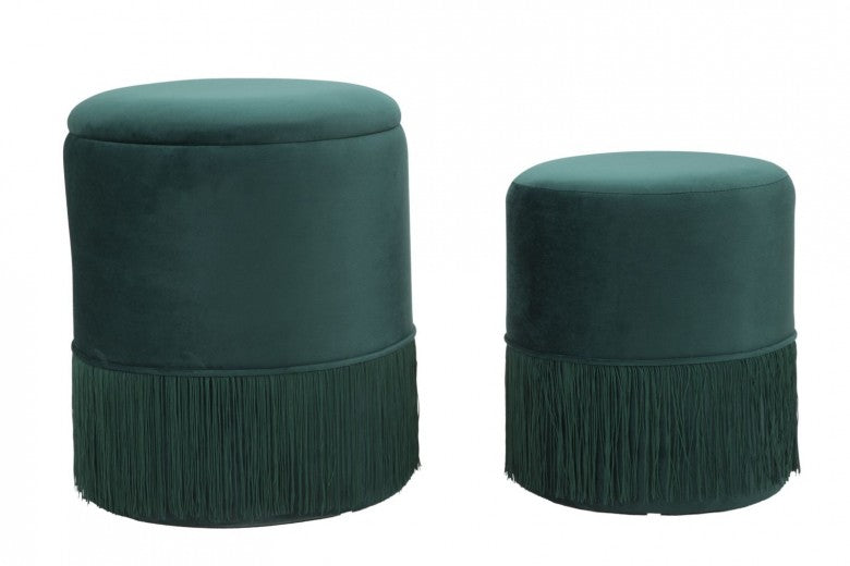 Set de 2 tabourets tapissés de tissu Lines Velvet Vert, Ø35xH42 / Ø30xH32 cm